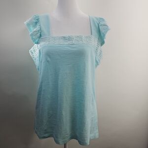 St. John's Bay size small light turquoise tank top with ruffle sleeves.
